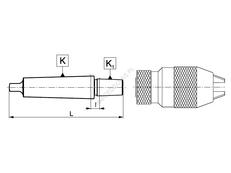 Rysunek techniczny: Trzpień z chw. Morse'a do do uchwytów wiertarskich ze st. DIN 238: T.5361 MS1/B10 - KOLNO